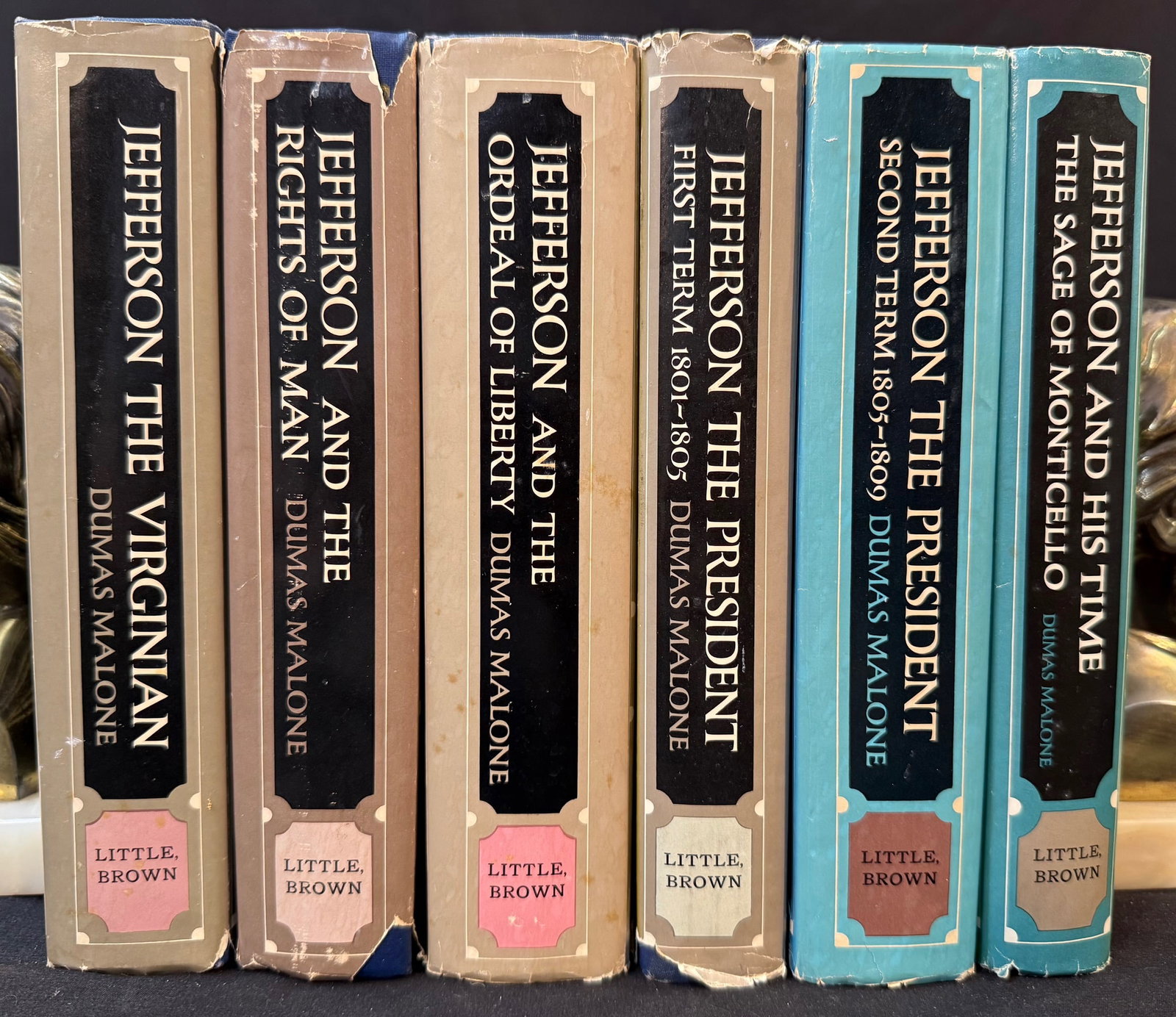 JEFFERSON AND HIS TIMES BY DUMAS MALONE, 6 VOLUMES, 1948-1977, 3 FIRST EDITIONS: Boston. Little, Brown and Company. 6 volumes in Near Fine condition, each with issued jacket. 1948 through 1977. Volume 1 is a 12th printing, Volume 2 is an 8th printing, Volume 3 is a 3rd printing, V