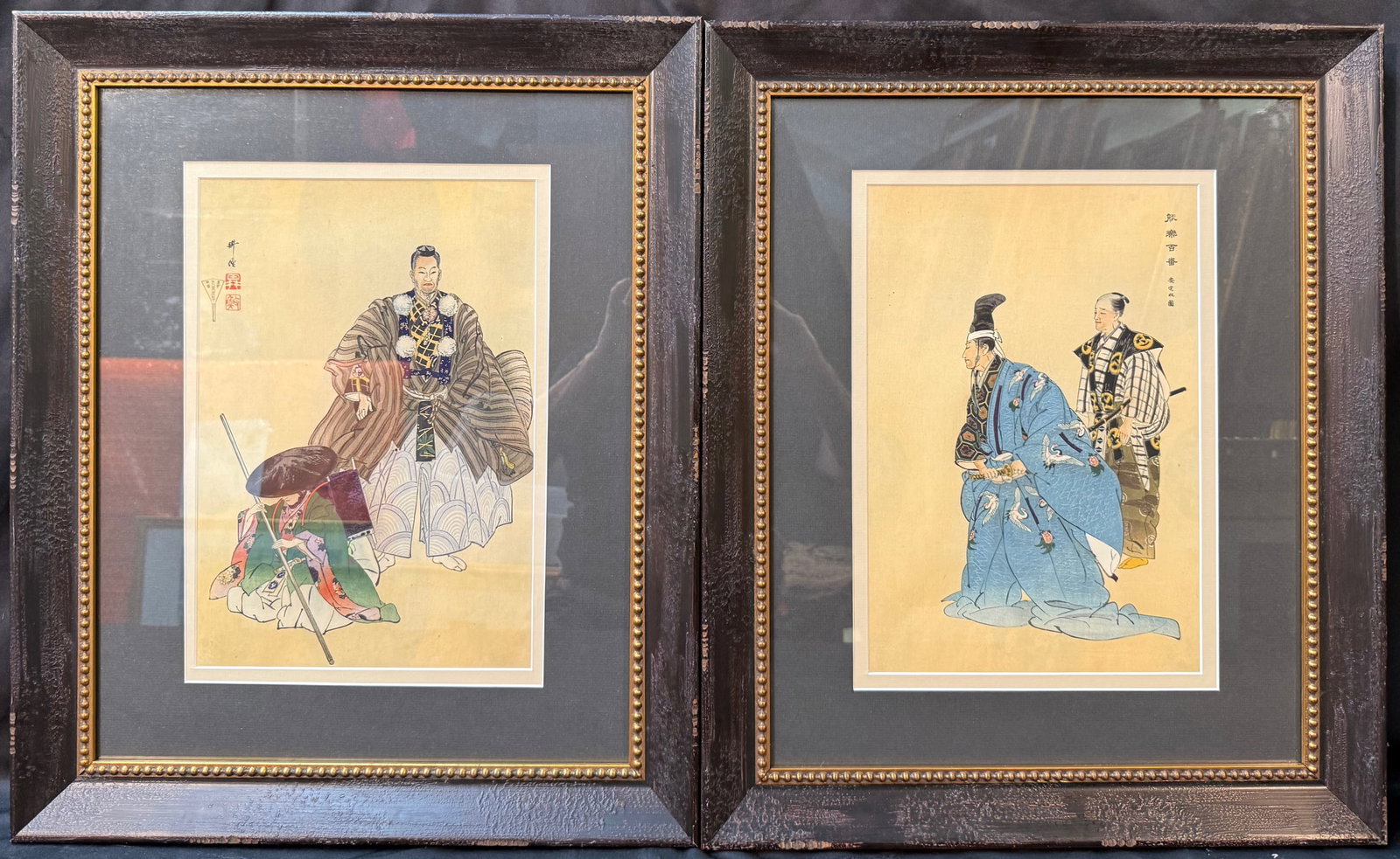 ANTIQUE ORIGINAL JAPANESE DIPTYCH WOODBLOCK PRINTS BY TSUKIOKA KOGYO (1869-1927) TITLED ATAKA, (1 of 10)