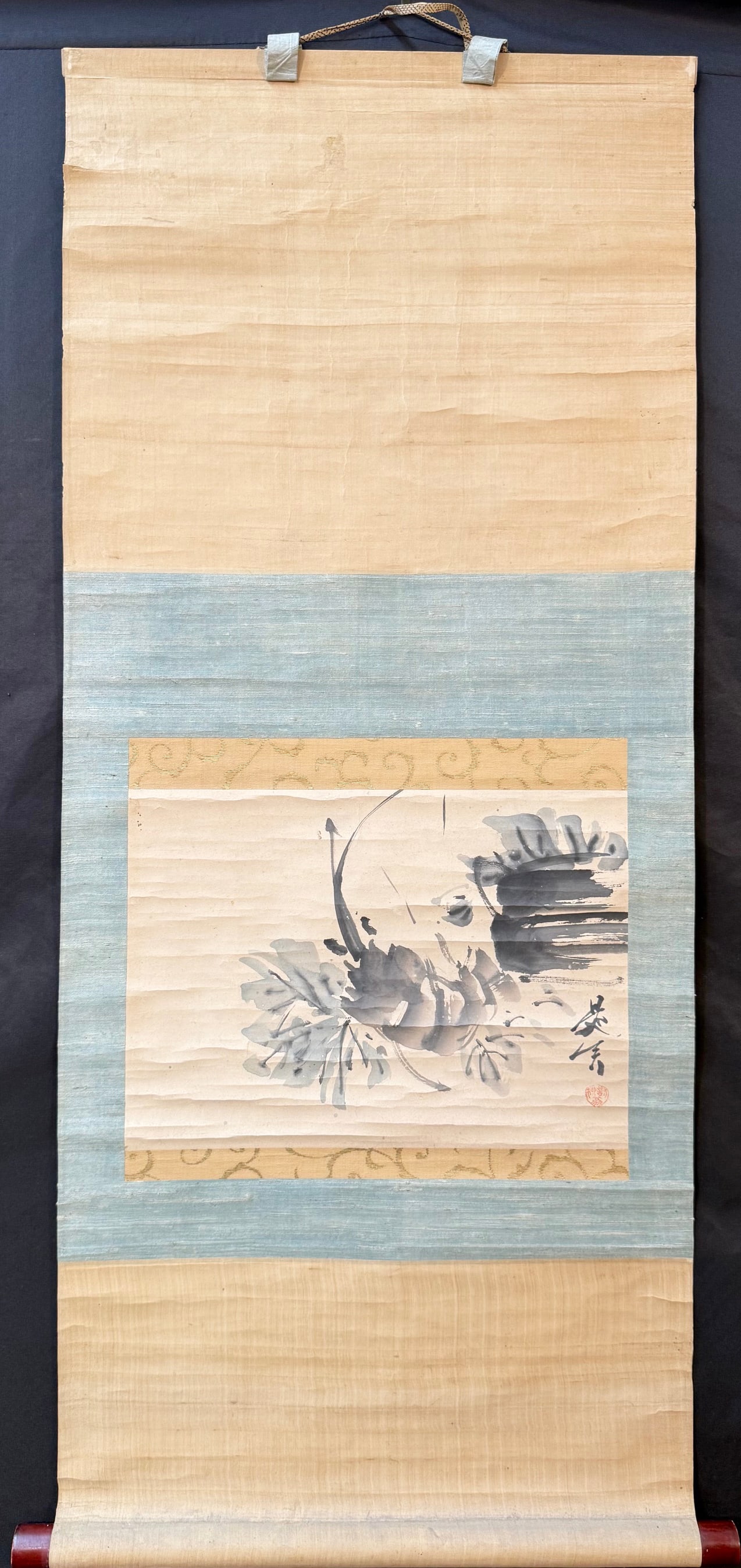 JAPANESE SUMI-E HANGING SCROLL OF LOBSTER (EBI), HAND-PAINTED INK ON PAPER, SIGNED, SEALED FROM THE (1 of 6)