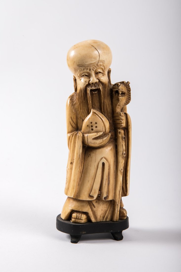 Old Chinese sculpture, wooden base, width 8 cm, height 21.5 cm (1 of 3)