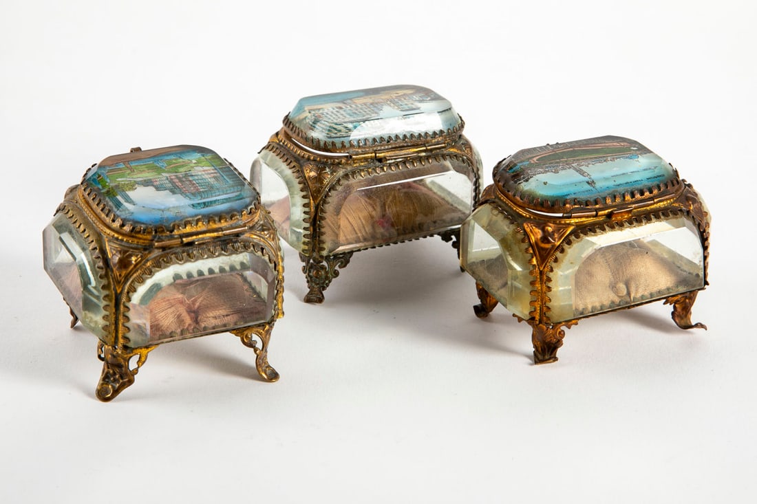 Three Glass and Copper Jewelry Boxes, ca 1910 (1 of 10)