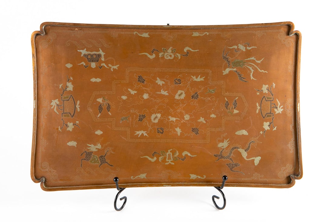 A Fine Copper and Silver Inlay Tray, China, Late 19th Early 20th Century (1 of 3)