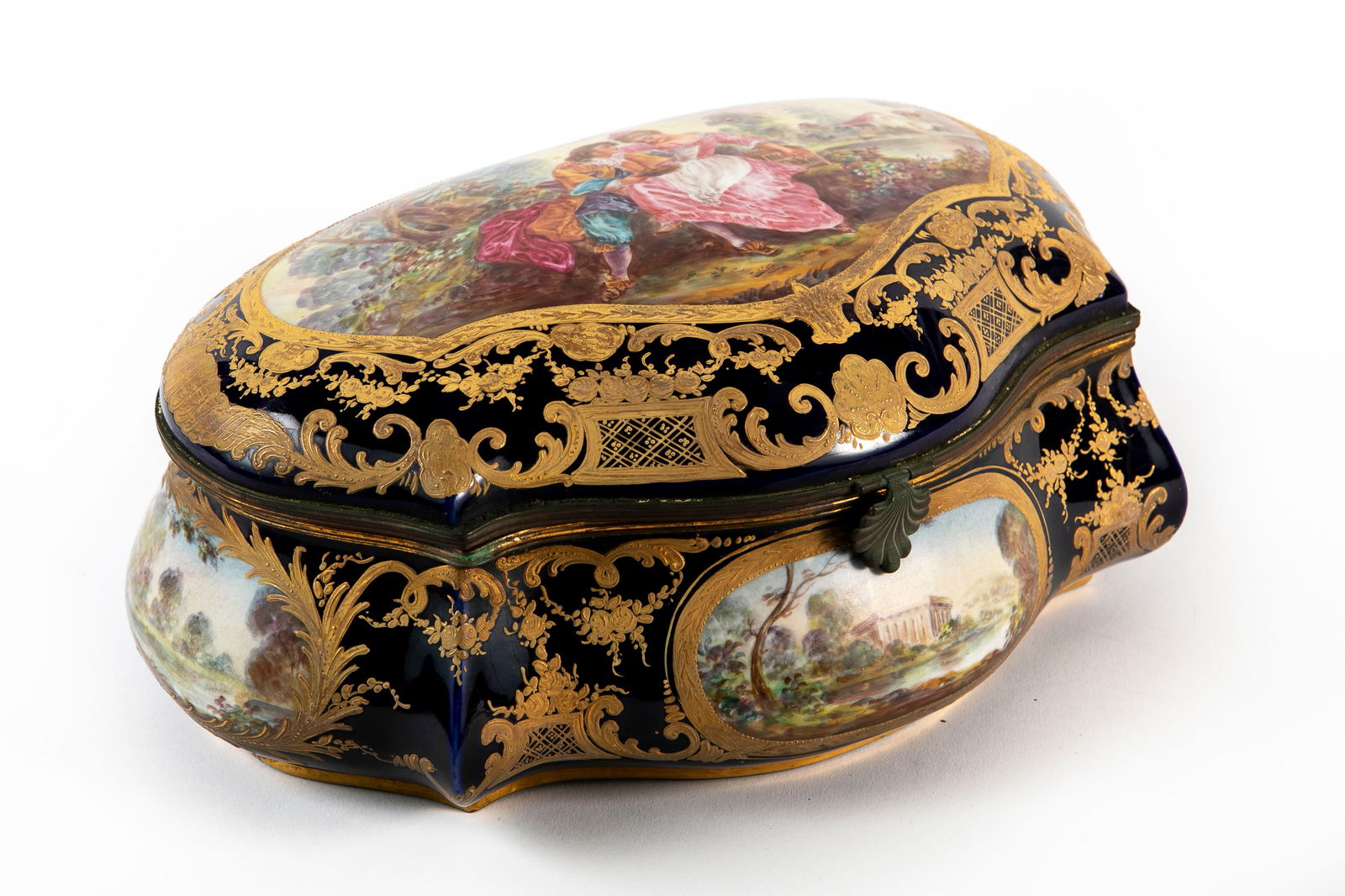 Antique French porcelain table box, large and high quality, circa 1880, Sevres style, decorated with (1 of 10)