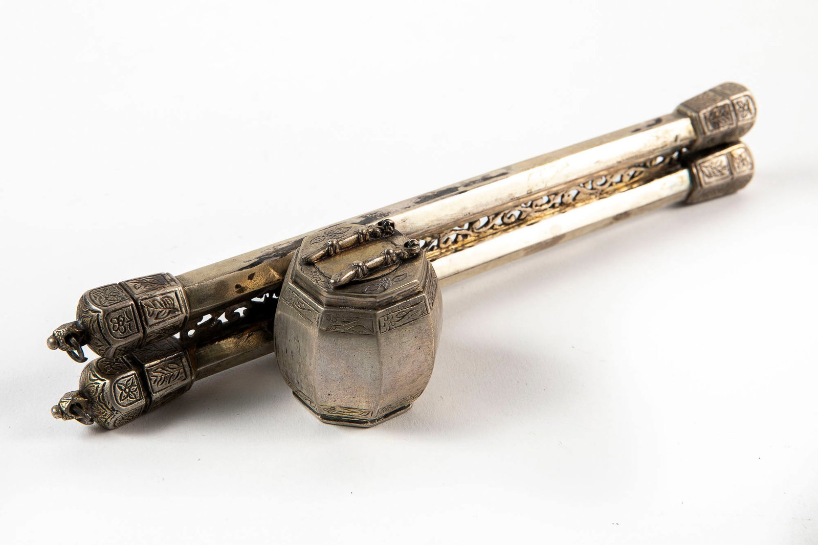 Double inkstand (Divit), made of silver, total weight: 195 grams, length: 29 cm, (1 of 7)