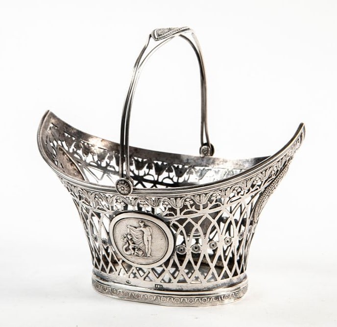 Antique silverware, hand-sawn work, decorated with the figure of Venus, an angel, and a dolphin, (1 of 6)