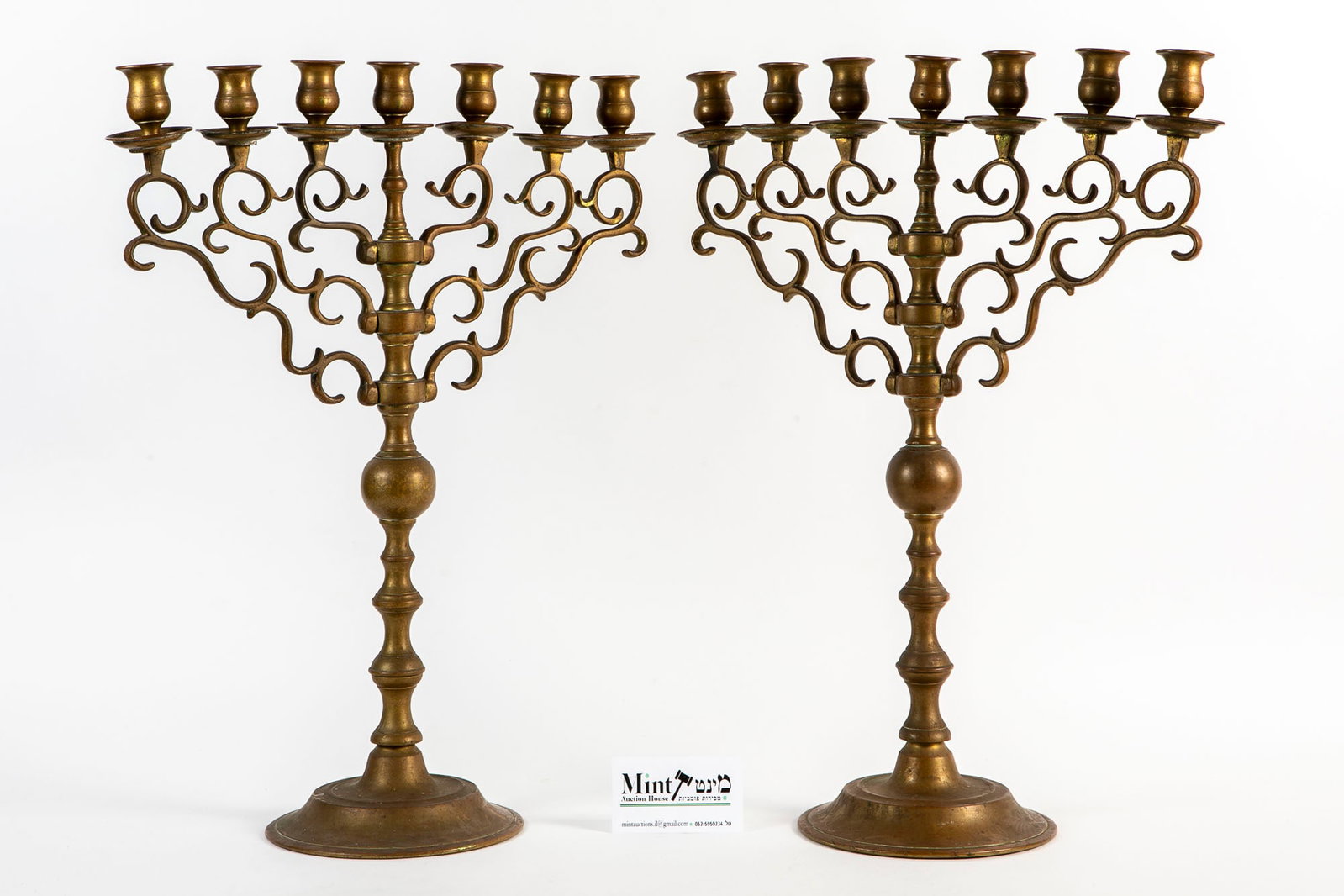 A pair of large and antique 19th century Synagogue Judaica lamps, made of bronze, Eastern Europe, (1 of 4)