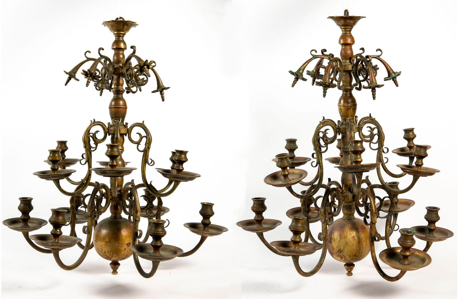 A pair of antique 19th century synagogue lamps, Eastern Europe, made of bronze, 3 floors, several (1 of 14)