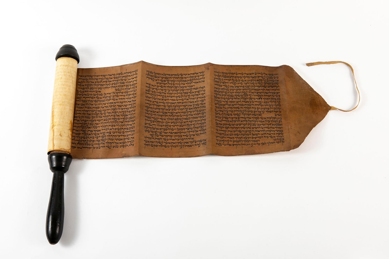 antique scroll of Esther (Megillat Esther), deer skin parchment, Spanish script, Manuscript, Card (1 of 7)