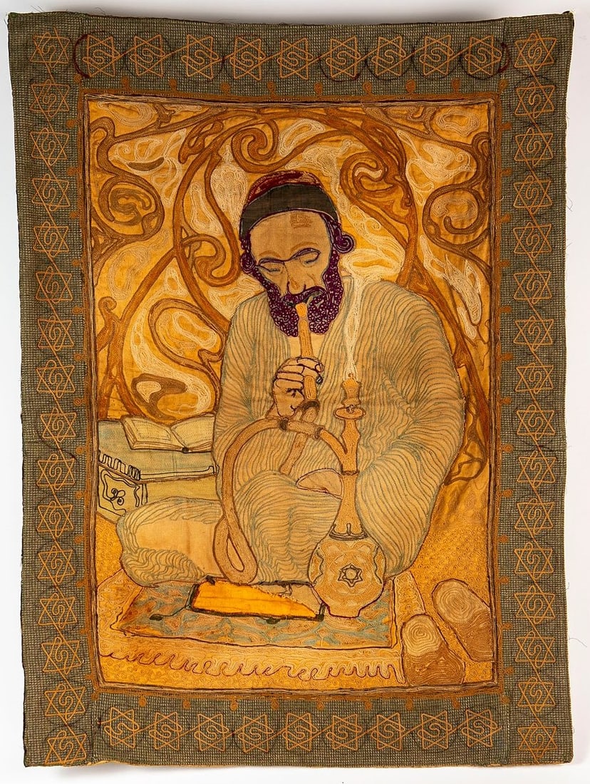 Bezalel, Shmuel Ben-David - fabric appliqu?© and embroidery on fabric, depicting a Yemenite man (1 of 4)
