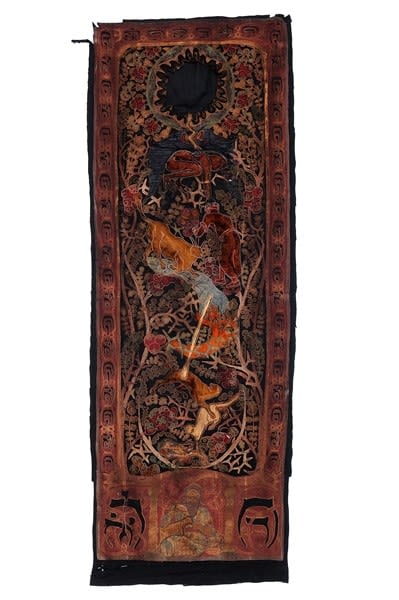An important, rare, and one-of-a-kind Bezalel item - 'Chad Gadya' - a large and impressive fabric (1 of 6)