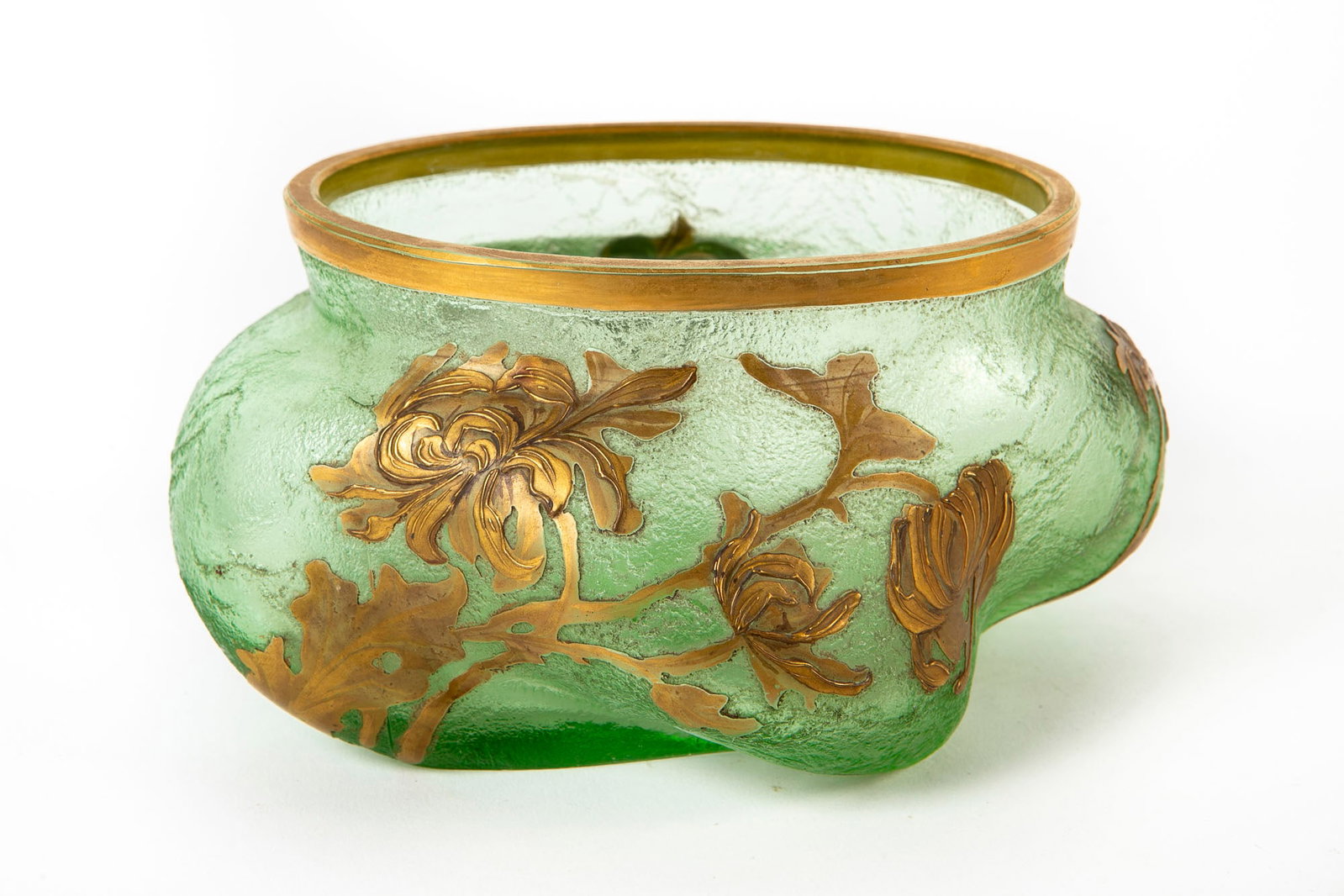 An antique French Art Nouveau glass vessel, circa 1900, made by 'Montjoye', decorated with a cameo (1 of 4)