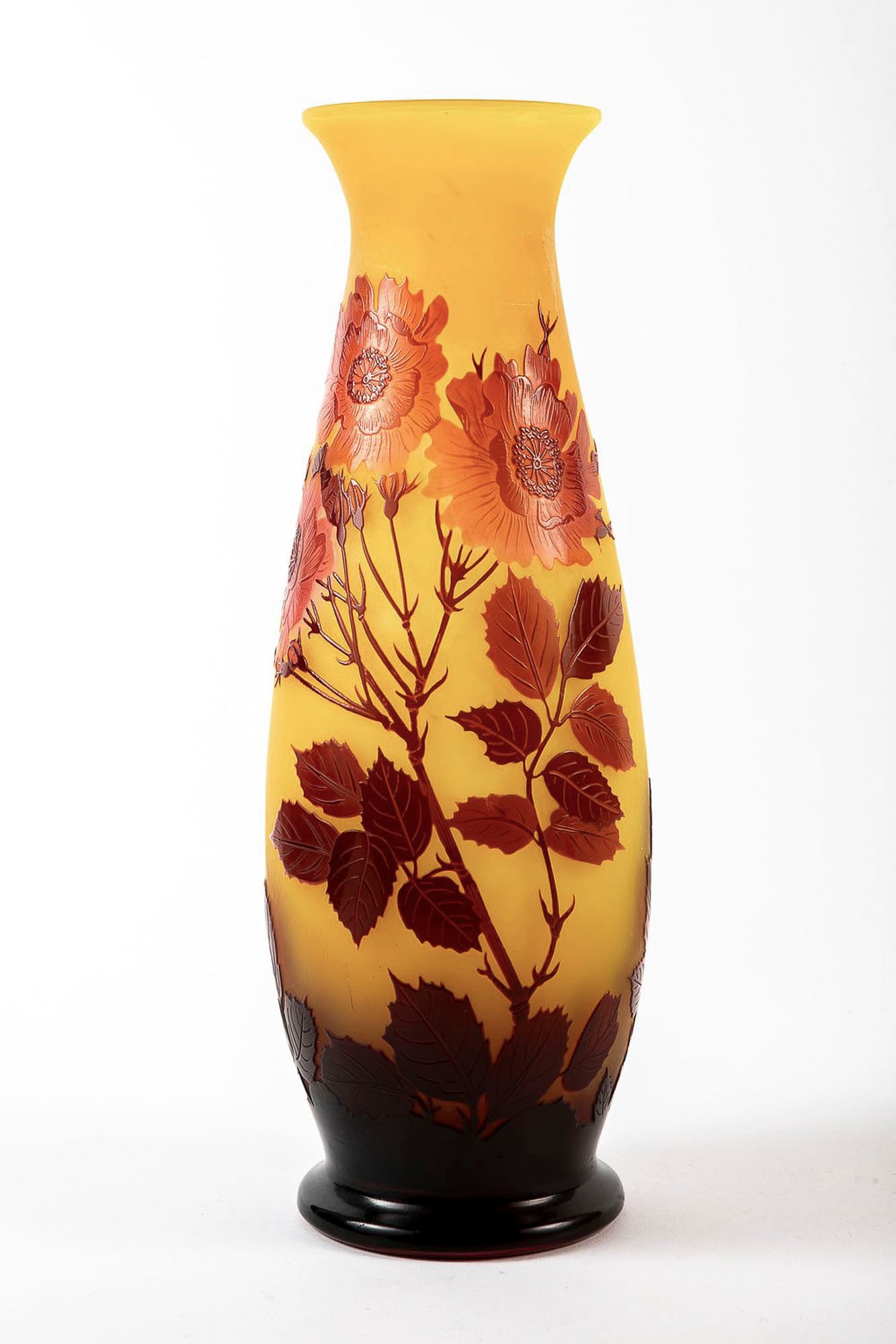 An antique French glass vase from the Art Nouveau period, circa 1900, made by Emile Galle, decorated (1 of 5)
