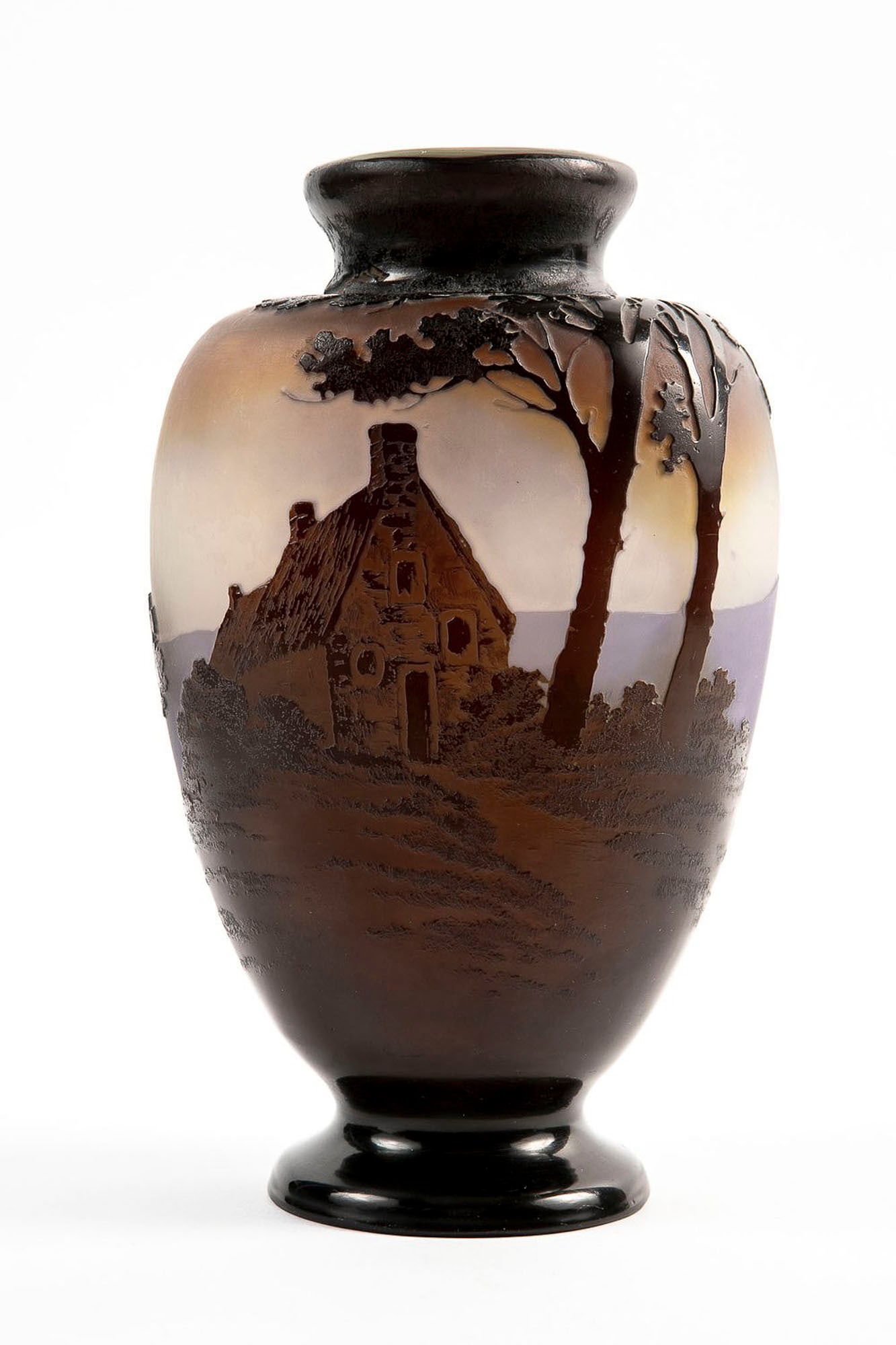 French, rare Art Nouveau vase, made by Emile Galle, decorated and signed with cameo, an uncommon (1 of 7)