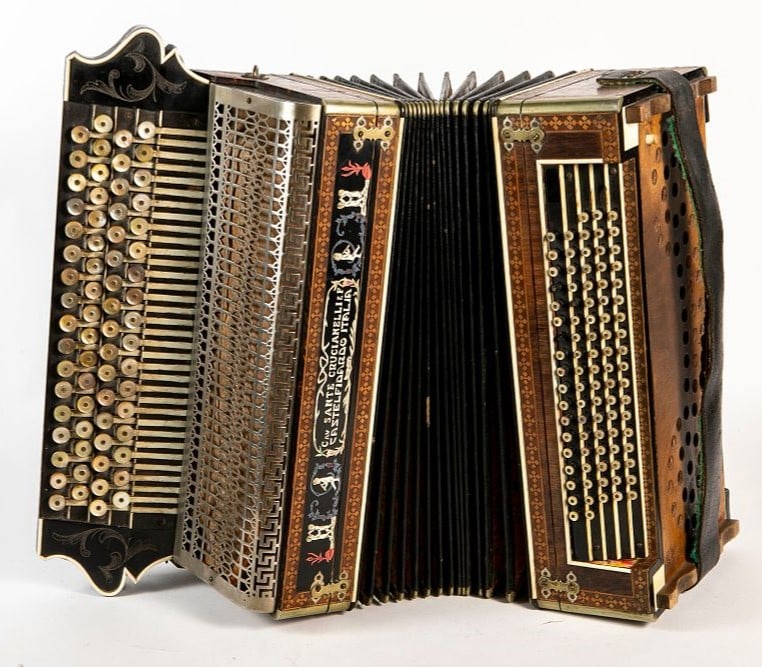 An antique Italian accordion from about 1900, made by Sante Crucianelli. Made in Castelfiardo, Italy (1 of 12)