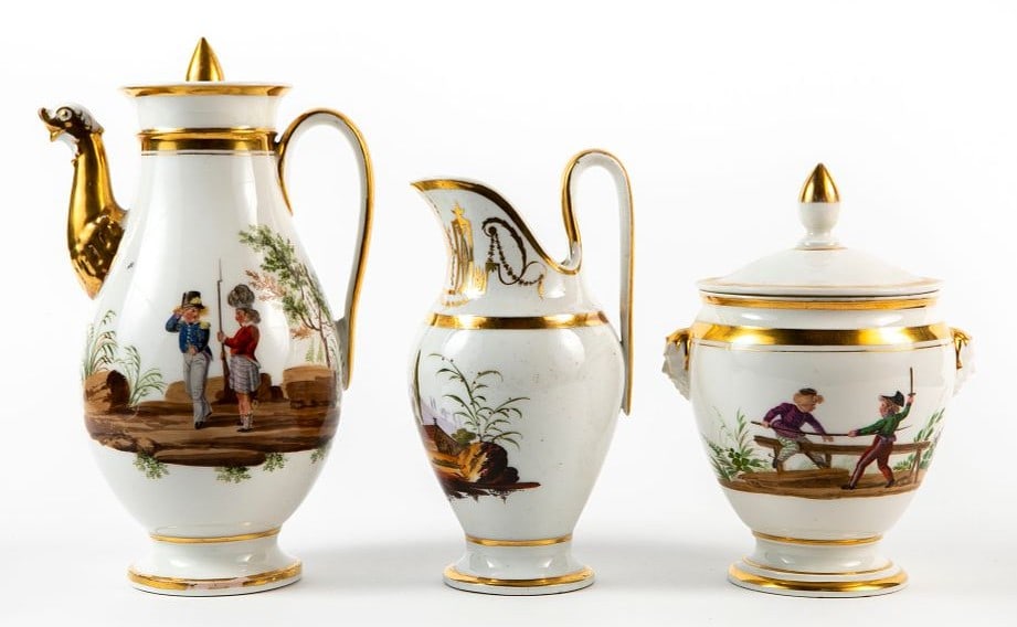 Three antique French porcelain vessels, from the early 19th century, produced by one of the Old (1 of 7)