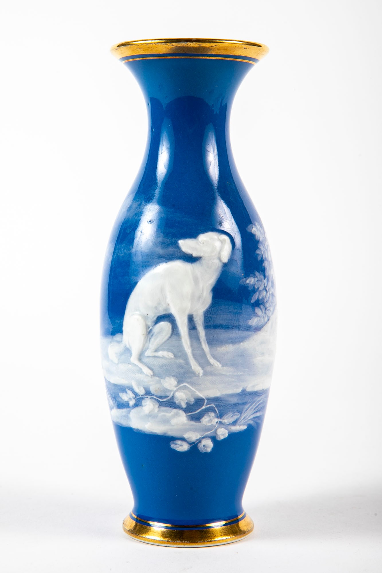 An antique and particularly high-quality German porcelain vase, decorated with hand paintings in the (1 of 4)