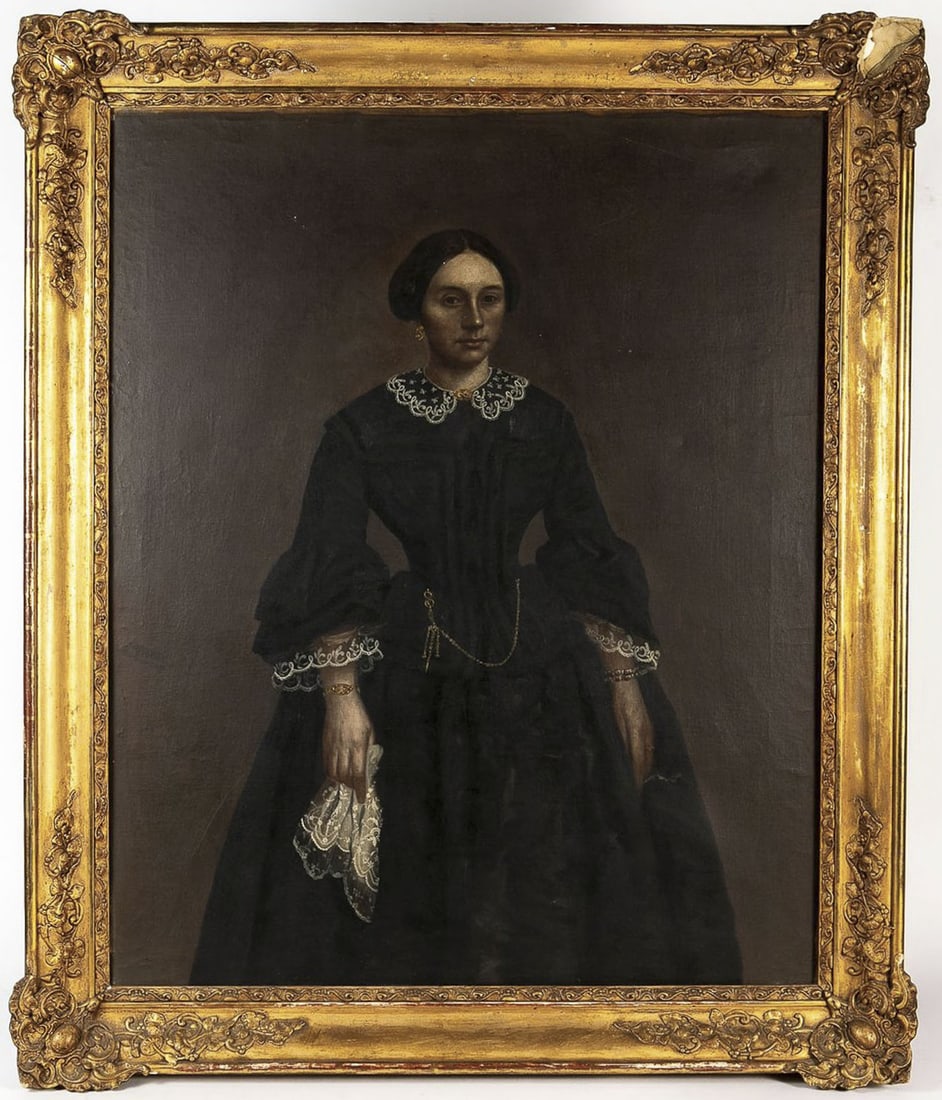 Woman in black dress - antique portrait from the19th century (Biedermeier period), oil on canvas, (1 of 7)