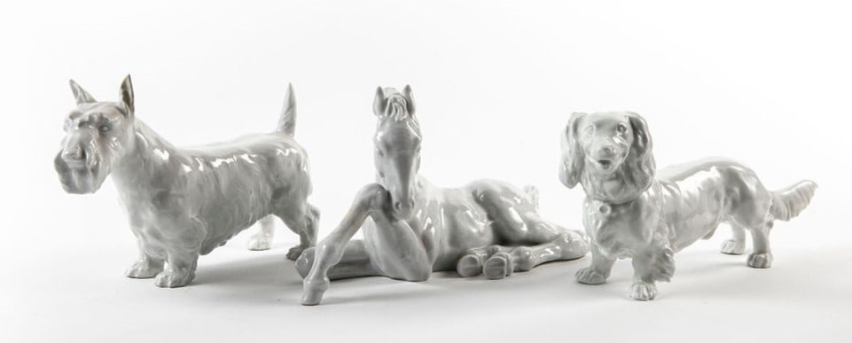Three high-quality German porcelain sculptures, made by Meissen, signed, old repairs to all three, (1 of 20)