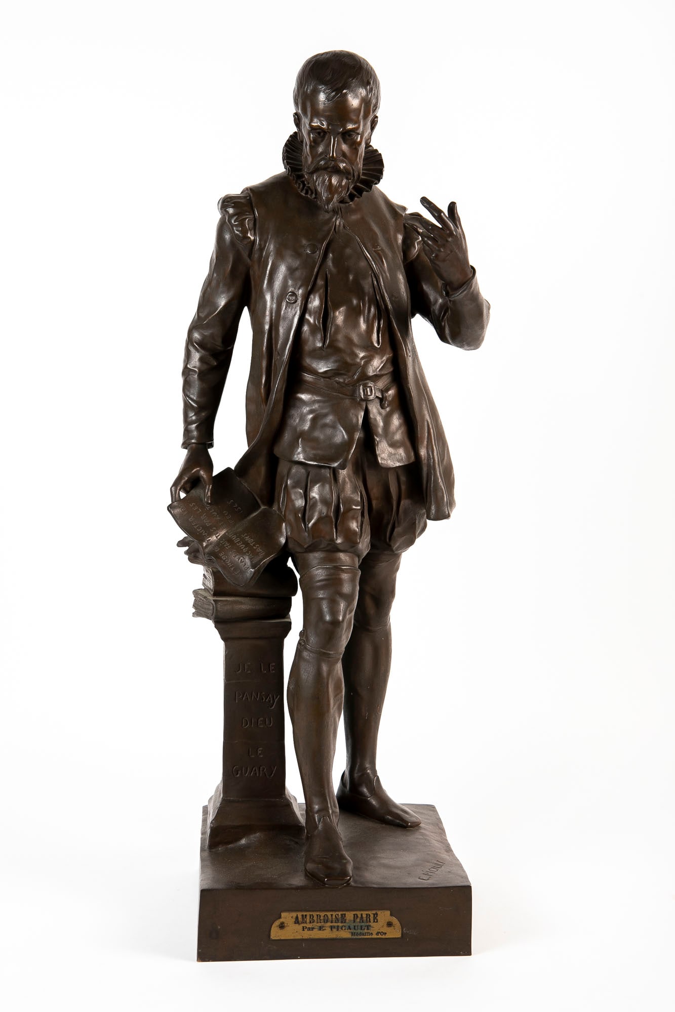 ?‰mile-Louis Picault (1833-1915) - an antique French bronze statue from the 19th century, in the: ?‰mile-Louis Picault (1833-1915) - an antique French bronze statue from the 19th century, in the form of the French surgeon Ambroise Par?© (Ambroise Par?©, 1510-1590, was a French medical surgeon 