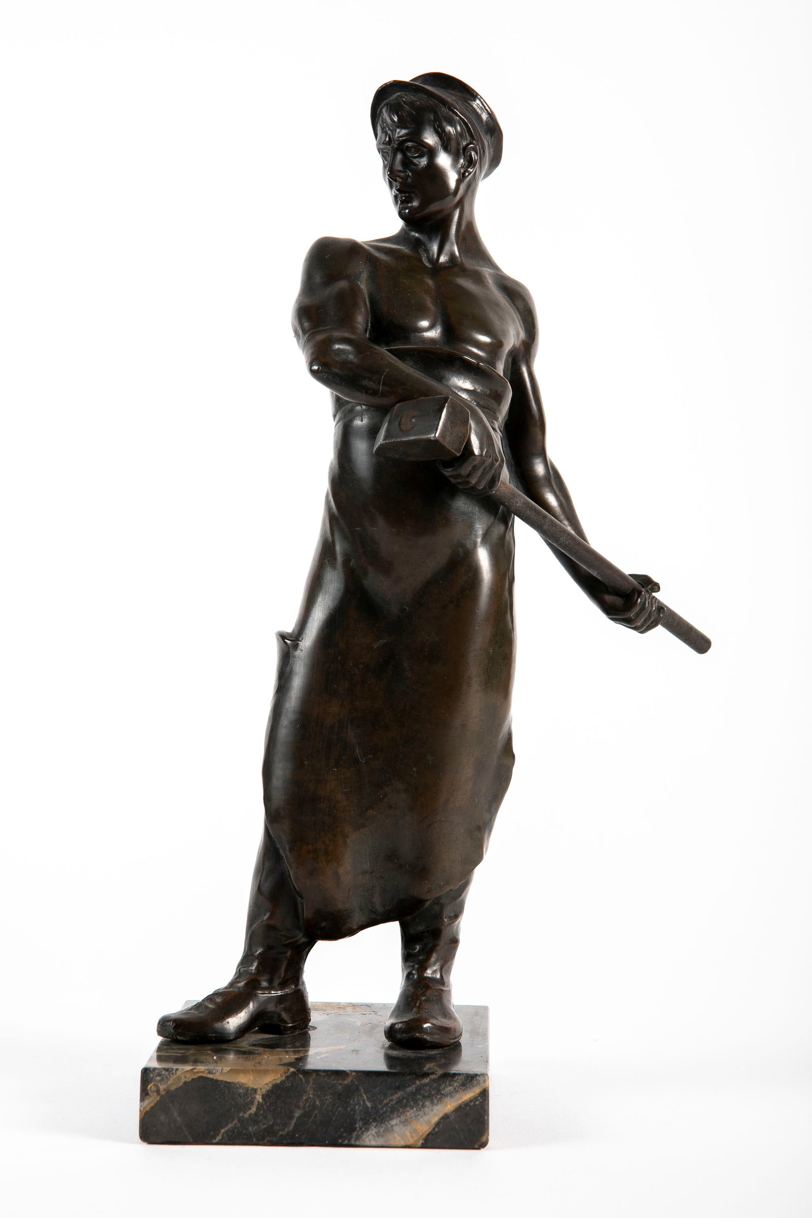 Antique Hungarian bronze sculpture, in the form of a blacksmith, after a model by Jozsef Ripple (1 of 5)