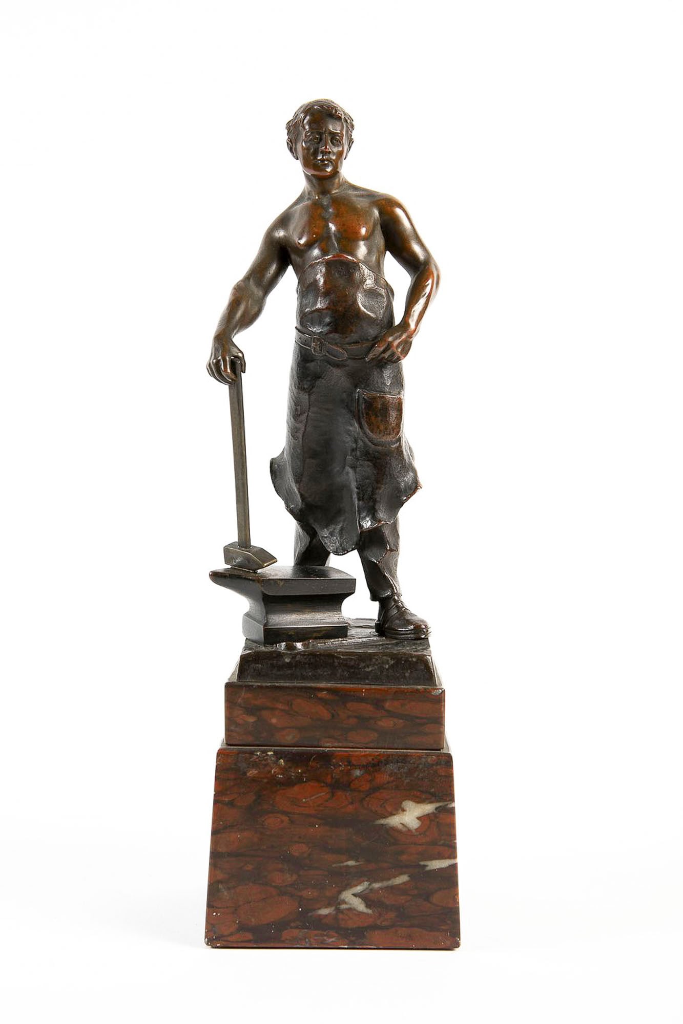 An antique late 19th century French bronze statue in the form of a blacksmith, brown patina and (1 of 9)