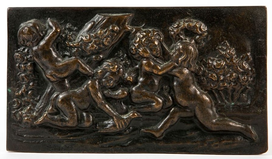 Antique European wall hanging bronze relief, Dimensions: 15x26 cm, (1 of 4)
