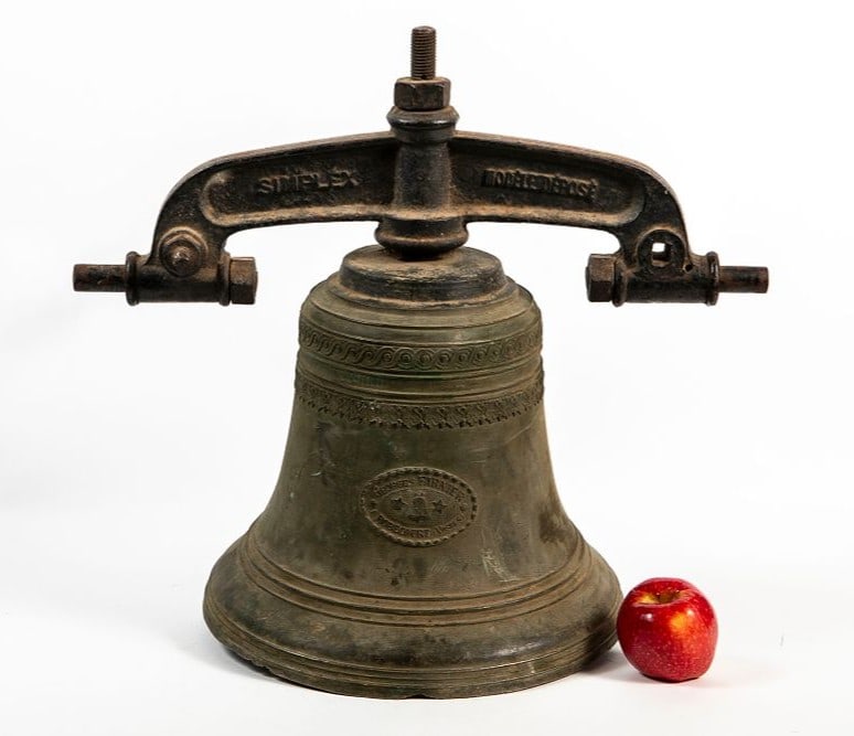 An antique large bronze bell, massive and heavy, made by the manufacturer Georges Farnier, cast in (1 of 15)