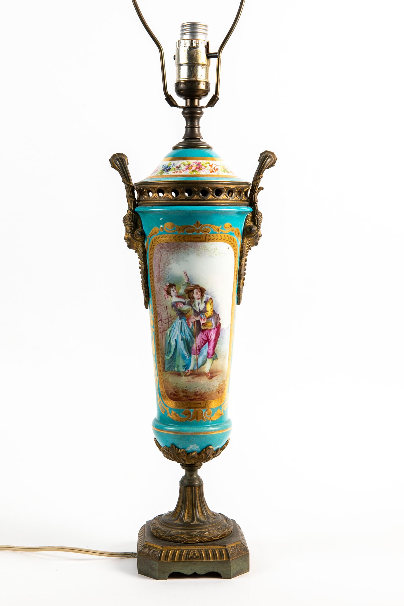 An antique French table lamp from the end of the 19th century, made of Sevres style porcelain, (1 of 8)