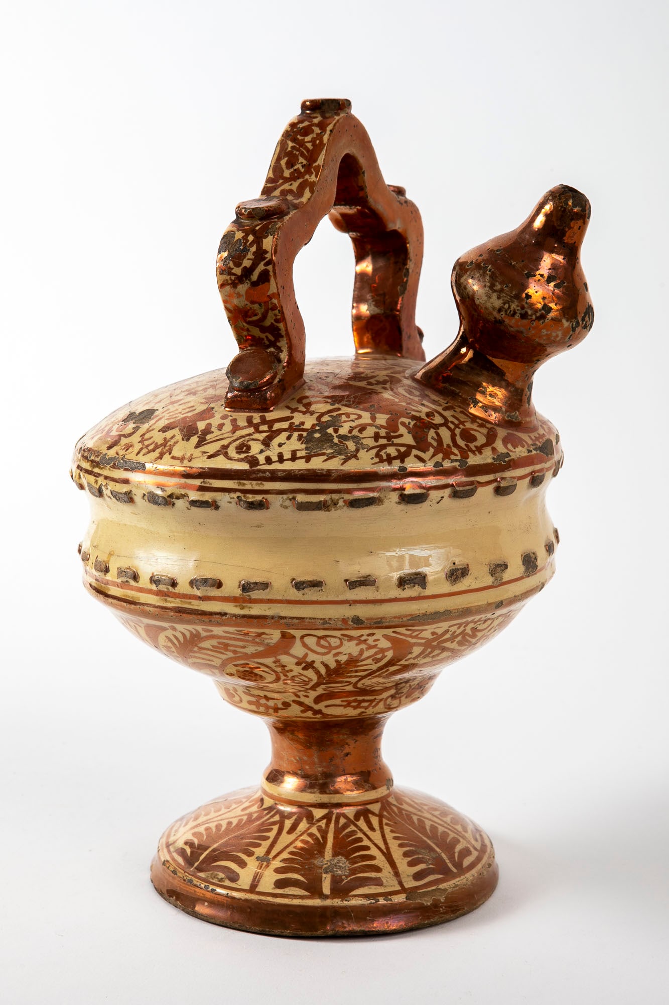 An antique Spanish ceramic vessel from the 19th century, in the style of 'Hispano-Moresque ware', (1 of 5)