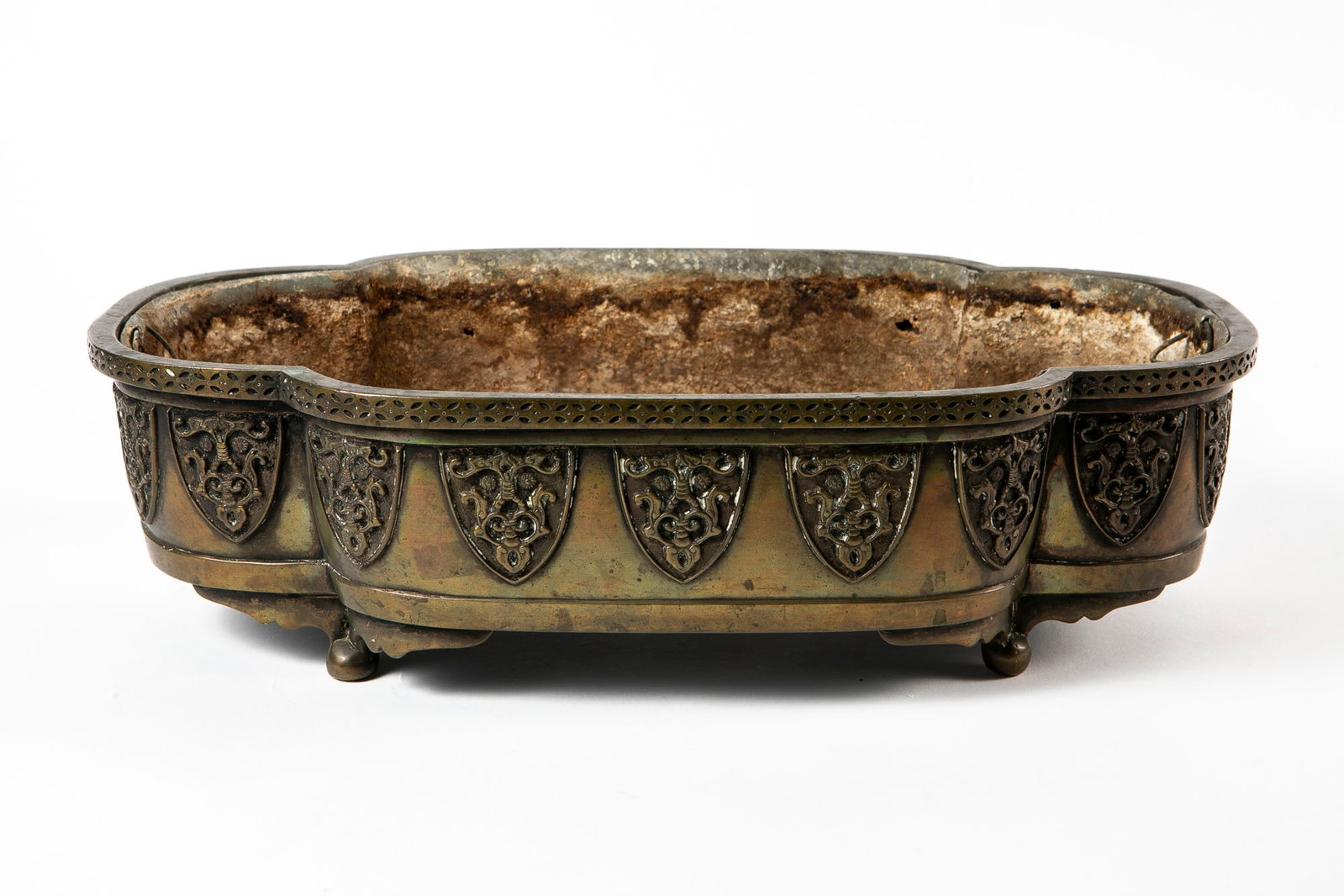 A massive and antique Chinese bronze centerpiece, late 19th or early 20th century, inside a (1 of 5)