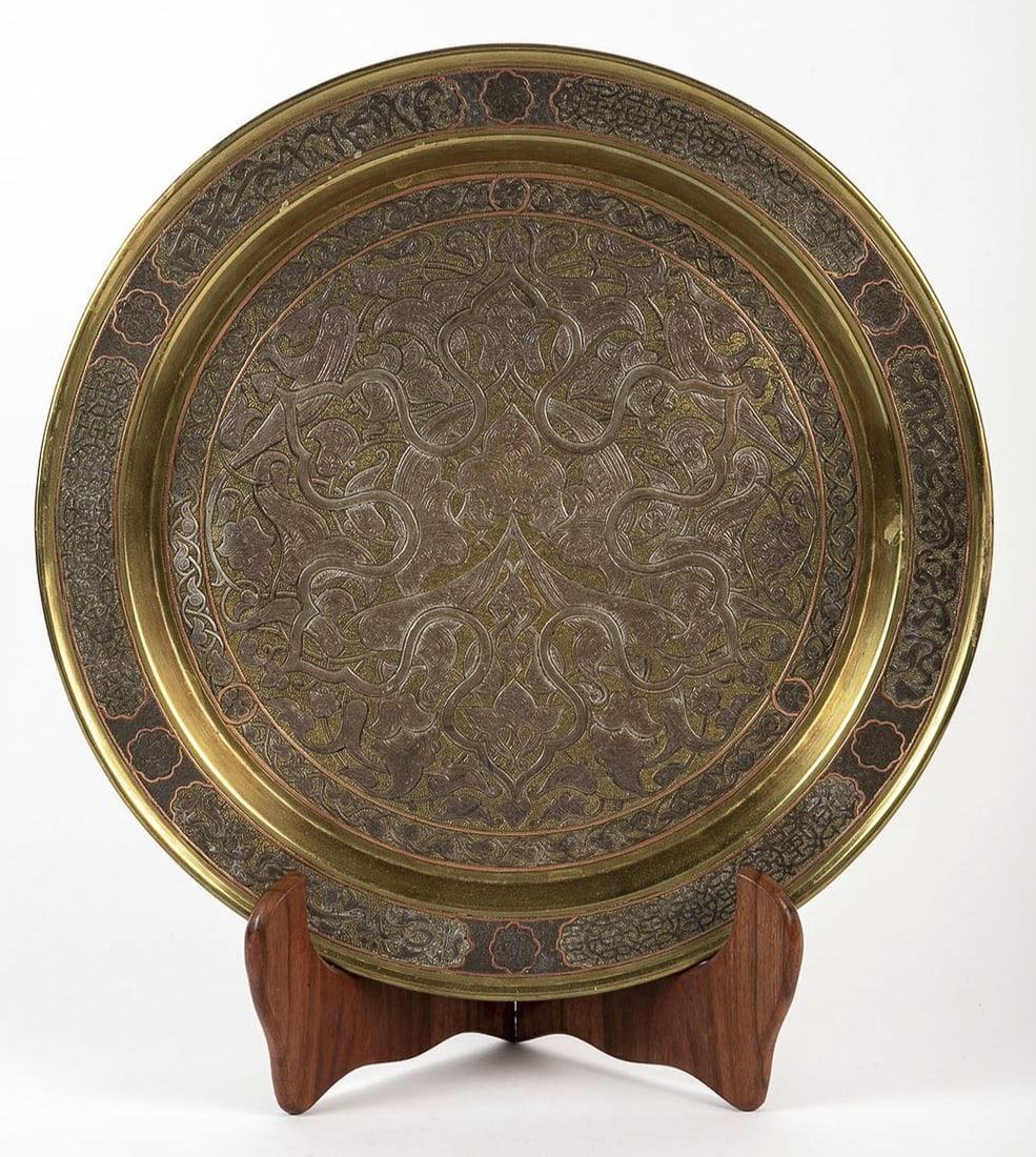 Islamic plate, decorated with Damascus work, Diameter: 33.5 cm, (1 of 5)