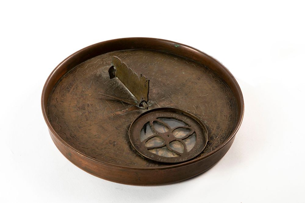 Astrolabe (atstrolav / Islamic nautical compass), made of brass and copper, can be hung on the wall. (1 of 6)