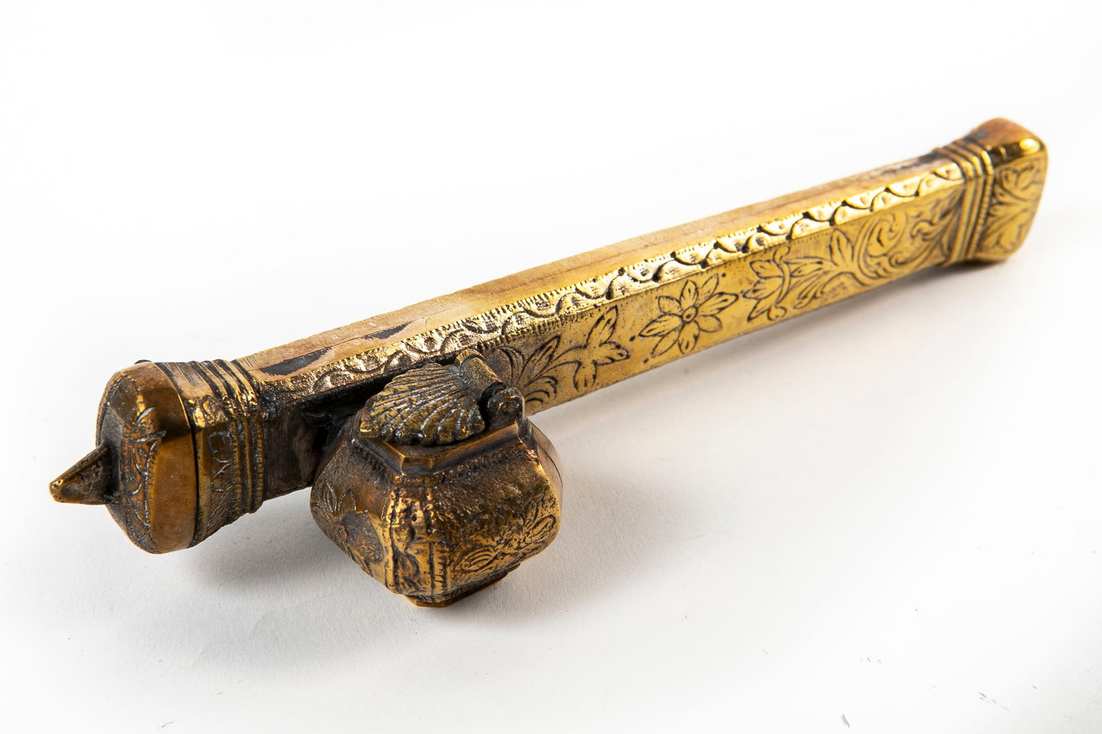 antique Islamic Divit, made of brass, decorated, Length: 19 cm, (1 of 4)