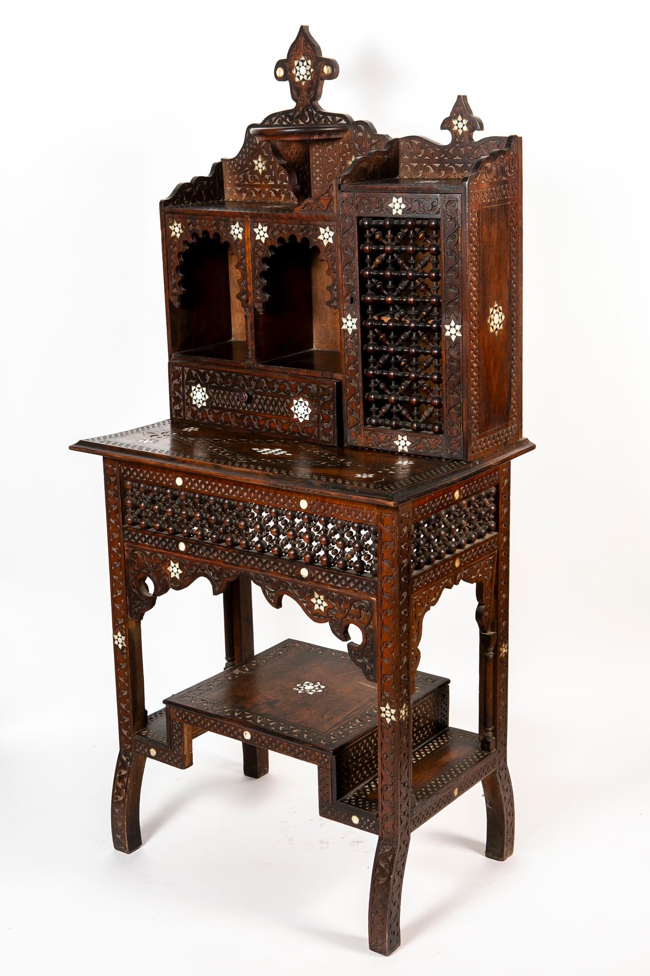 Islamic table, decorated with Damascus work made of wood and parquetry inlays of bone and shell, (1 of 9)