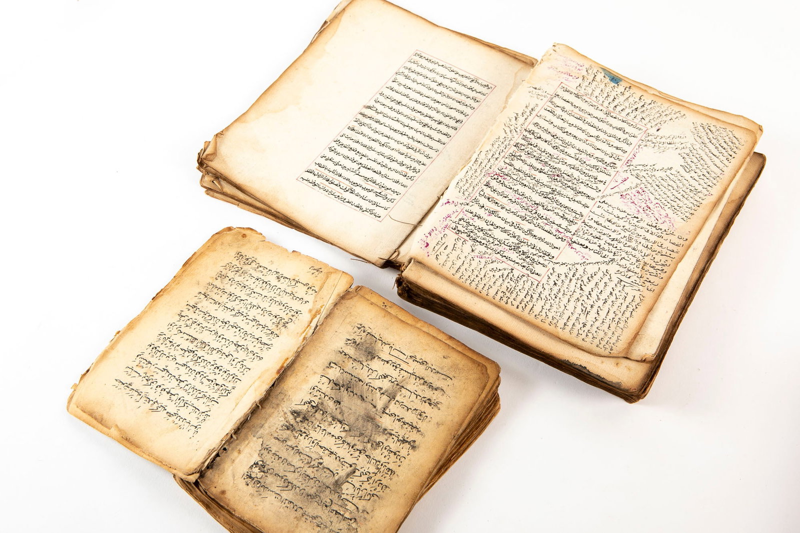 Lot 2 antique Islamic religious and language books from the 19th century, handwritten, Defects,: Lot 2 antique Islamic religious and language books from the 19th century, handwritten, Defects, deficiencies and corrections,