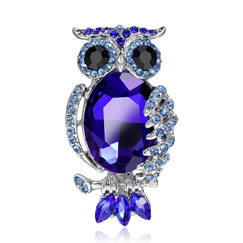 Vintage Rhinestones brooch zircon stone blue owl (1 of 2)