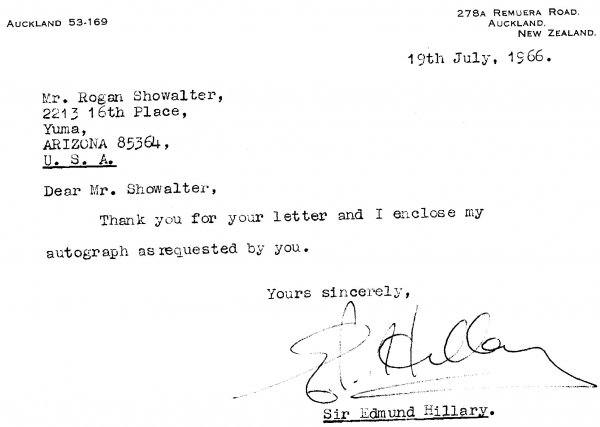 Everest Edmund Hillary Letter Signed UACC PADA