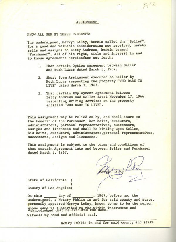 Mervyn LeRoy Document Signed UACC PADA: He became known as the 'boy wonder' of Warners, his pictures include 'Little Caesar (1930). It was through him that M-G-M made 'Wizard of Oz, His discoveries include Clark Gable, Loretta Young, Robert