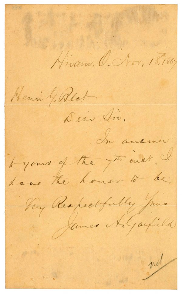 James Garfield Autograph Letter Signed UACC PADA