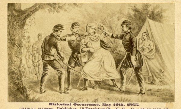 CDV of the Capture of Jefferson Davis as a woman