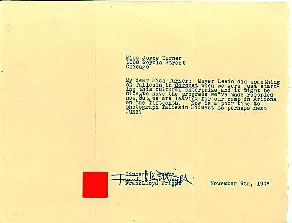 Frank Lloyd Wright Letter Signed UACC PADA