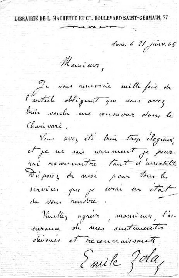 Emile Zola Autograph Letter Signed UACC PADA