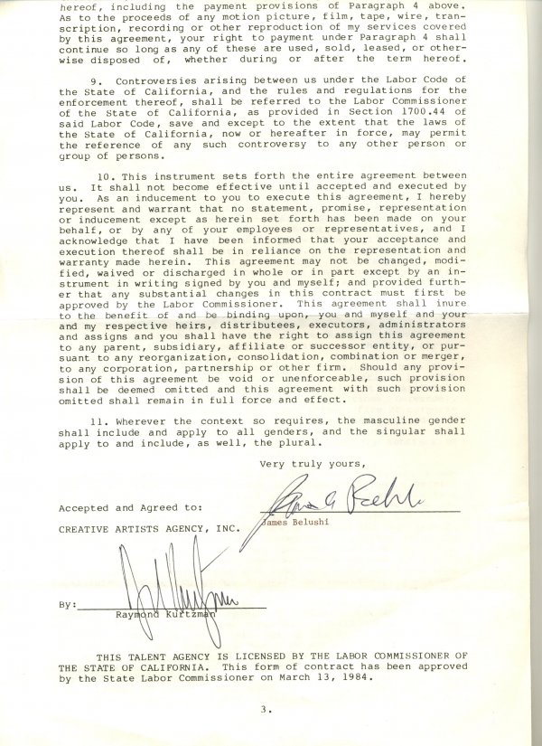 James Belushi Document Signed UACC PADA