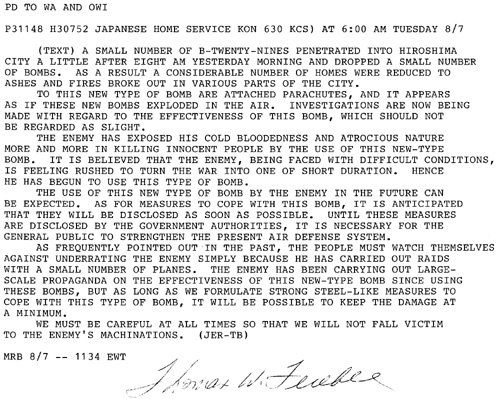 Enola Gay Atomic Bomb Document Signed UACC PADA