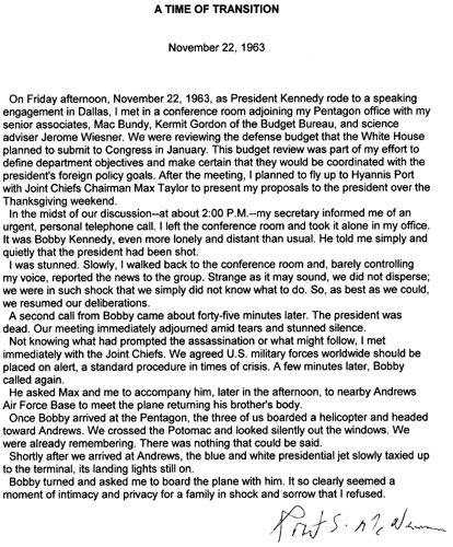 Robert McNamara Letter Signed UACC PADA