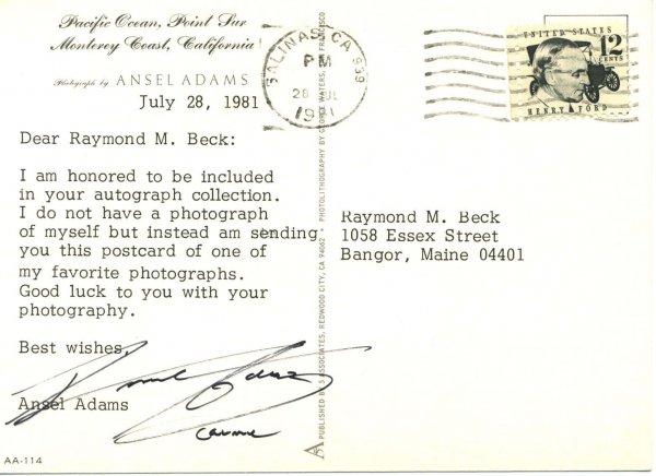 Ansel Adams Letter Signed on Photography UACC PAD
