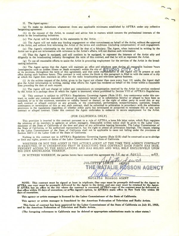 Juliette Lewis Document Signed UACC PADA