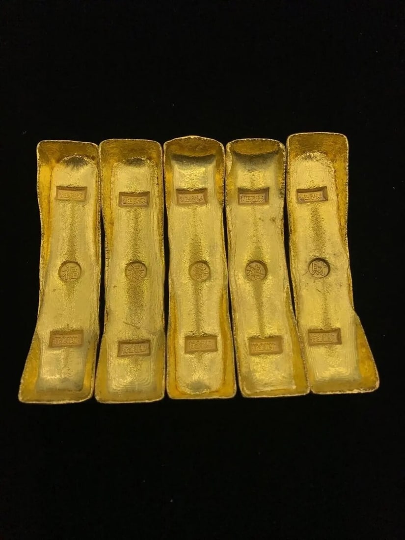 Vintage Gold Ingot Boat Shaped Decor Figures Set (1 of 2)