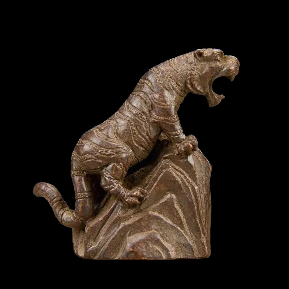 Chinese Handmade Tiger Stone Copper Figure Statue (1 of 5)