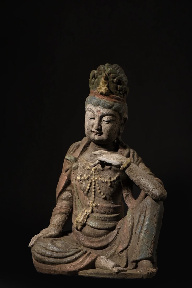 Vintage Tibetan Wood Carving Guanyin Buddha Statue (1 of 6)